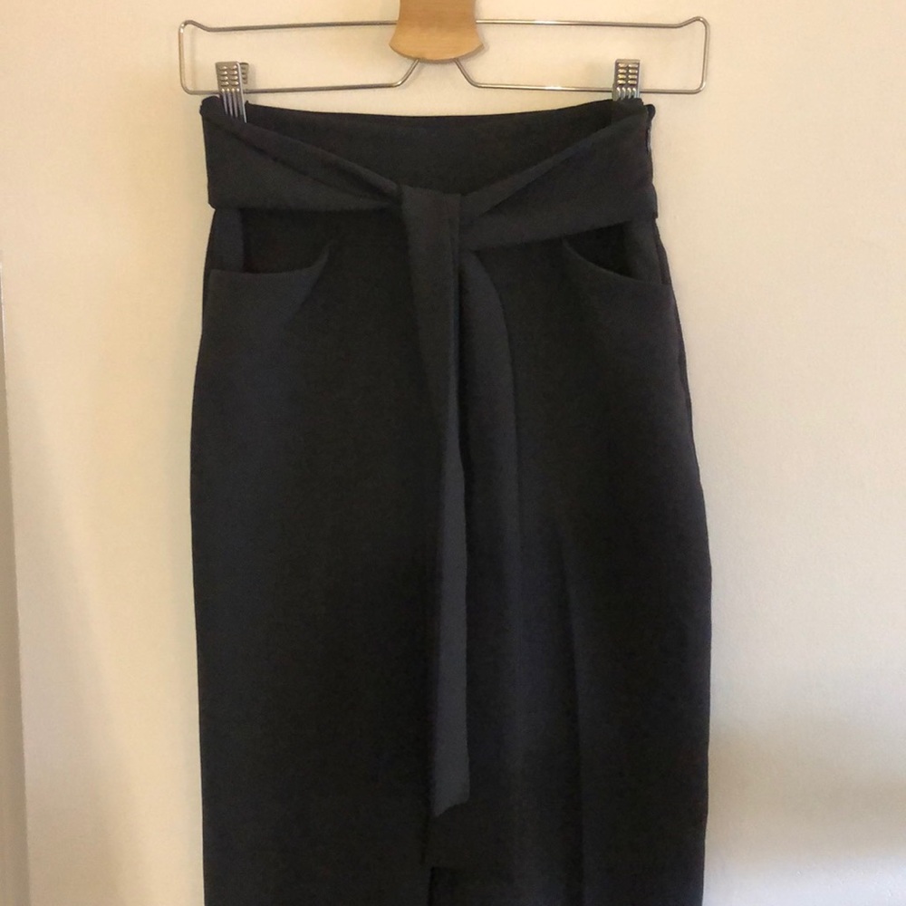 Japanese crepe dark grey tie front pants
